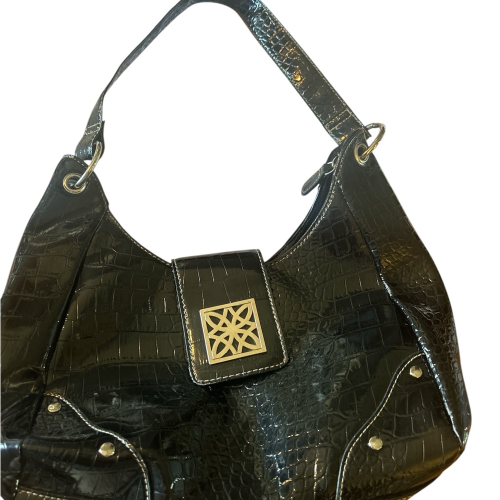 Elegant Black Crocodile-Embossed Women's Bag
